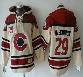 Men's Colorado Avalanche #29 Nathan MacKinnon Old Time Hockey Cream Hoody