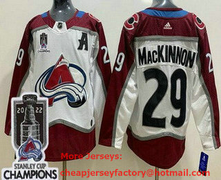 Men's Colorado Avalanche #29 Nathan MacKinnon White 2022 Stanley Cup Champions Stitched Jersey