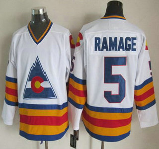 Men's Colorado Avalanche #5 Rab Ramage 1976-77 White CCM Vintage Throwback Jersey