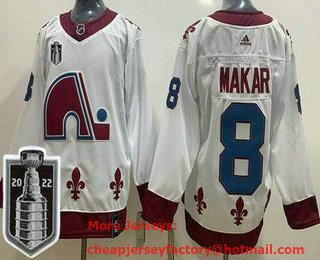 Men's Colorado Avalanche #8 Cale Makar White 2021 Reverse Retro 2022 Stanley Cup Stitched Jersey
