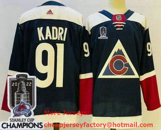 Men's Colorado Avalanche #91 Nazem Kadri Navy Alternate 2022 Stanley Cup Champions Stitched Jersey