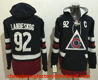 Men's Colorado Avalanche #92 Gabriel Landeskog NEW Navy Blue Stitched NHL Old Tim Hockey Hoodie