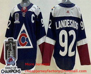 Men's Colorado Avalanche #92 Gabriel Landeskog Navy Alternate 2022 Stanley Cup Champions Stitched Jersey