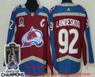 Men's Colorado Avalanche #92 Gabriel Landeskog Red 2022 Stanley Cup Champions Stitched Jersey