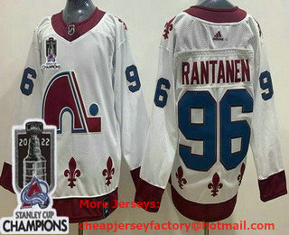 Men's Colorado Avalanche #96 Mikko Rantanen White 2021 Reverse Retro 2022 Stanley Cup Champions Stitched Jersey