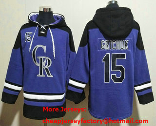 Men's Colorado Rockies #15 Randal Grichuk Purple Ageless Must Have Lace Up Pullover Hoodie