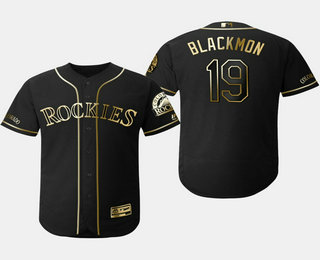Men's Colorado Rockies #19 Charlie Blackmon Black Gold Stitched MLB Flex Base Jersey