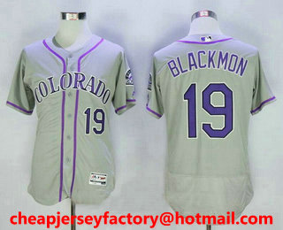 Men's Colorado Rockies #19 Charlie Blackmon Gray Road Stitched MLB Flex Base Jersey