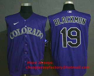 Men's Colorado Rockies #19 Charlie Blackmon Purple 2020 Cool and Refreshing Sleeveless Fan Stitched MLB Nike Jersey