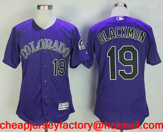 Men's Colorado Rockies #19 Charlie Blackmon Purple Stitched MLB Flex Base Jersey