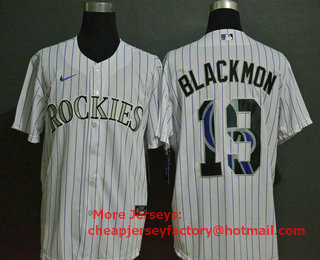 Men's Colorado Rockies #19 Charlie Blackmon White Team Logo Stitched MLB Cool Base Nike Jersey