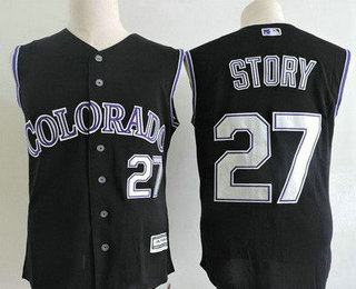 Men's Colorado Rockies #27 Trevor Story Black Vest Sleeveless Stitched MLB Cool Base Jersey