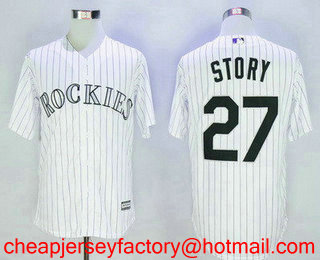 Men's Colorado Rockies #27 Trevor Story White Home Stitched MLB Cool Base Jersey