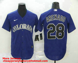 Men's Colorado Rockies #28 Nolan Arenado Purple Stitched MLB Cool Base Nike Jersey