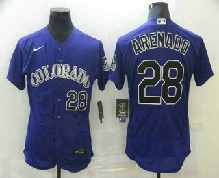 Men's Colorado Rockies #28 Nolan Arenado Purple Stitched MLB Flex Base Nike Jersey 01