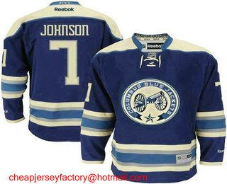 Men's Columbus Blue Jackets #7 Jack Johnson Reebok Navy Blue Alternate Premier Jersey