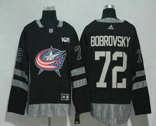 Men's Columbus Blue Jackets #72 Sergei Bobrovsky Black 100th Anniversary Stitched NHL 2017 Hockey Jersey