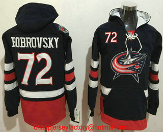 Men's Columbus Blue Jackets #72 Sergei Bobrovsky NEW Navy Blue Home Stitched NHL Old Tim Hockey Hoodie