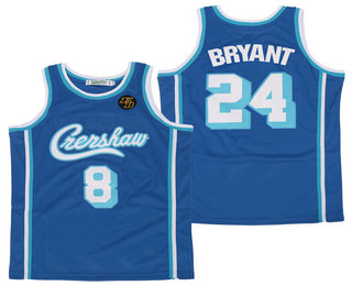 Men's Crenshaw #8 #24 Kobe Bryant Light Blue With KB Patch Swingman Throwback Jersey
