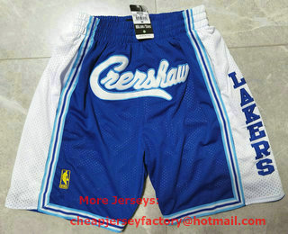 Men's Crenshaw Lakers Blue Swingman Stitched NBA Shorts