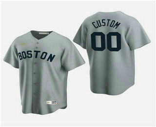 Men's Custom Boston Red Sox Gray Road Cooperstown Collection Nike Jersey