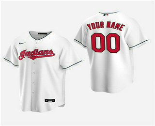 Men's Custom Cleveland Indians White Home Replica Jersey