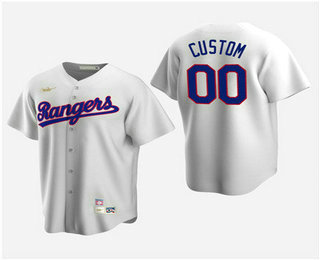 Men's Custom Texas Rangers White Home Cooperstown Collection Nike Jersey