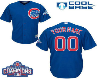 Men's Customized MLB Alternate Chicago Cubs 2016 World Series Champions Cool Base Royal Blue Jersey
