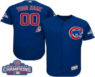 Men's Customized MLB Majestic Chicago Cubs 2016 World Series Champions Flex Base Royal Blue Jersey