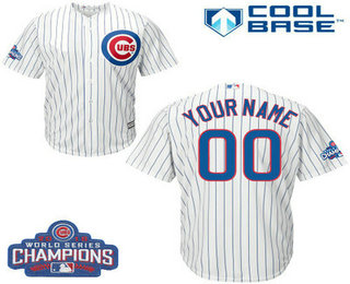 Men's Customized MLB Majestic Home Chicago Cubs 2016 World Series Champions Cool Base White Jersey