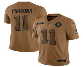 Men's Dallas Cowboys #11 Micah Parsons 2023 Brown Salute To Service Limited Stitched Football Jersey