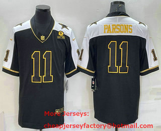 Men's Dallas Cowboys #11 Micah Parsons Black Gold Thanksgiving With Patch Stitched Jersey