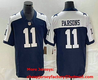 Men's Dallas Cowboys #11 Micah Parsons Blue Thanksgiving FUSE Vapor Limited Stitched Jersey