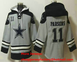 Men's Dallas Cowboys #11 Micah Parsons Grey Ageless Must Have Lace Up Pullover Hoodie