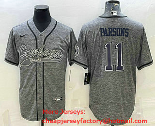 Men's Dallas Cowboys #11 Micah Parsons Grey Gridiron With Patch Cool Base Stitched Baseball Jersey