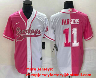 Men's Dallas Cowboys #11 Micah Parsons Pink White Two Tone With Patch Cool Base Stitched Baseball Jersey