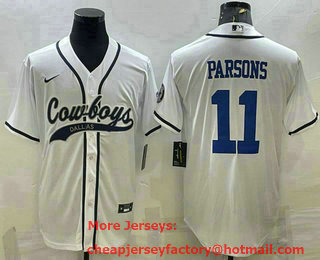 Men's Dallas Cowboys #11 Micah Parsons White With Patch Cool Base Stitched Baseball Jersey