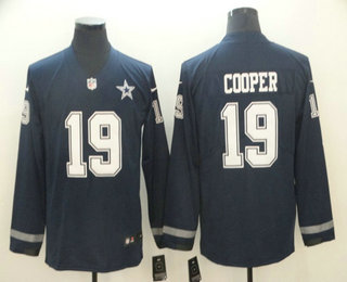 Men's Dallas Cowboys #19 Amari Cooper Navy Therma Long Sleeve Limited Jersey