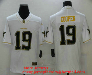 Men's Dallas Cowboys #19 Amari Cooper White 100th Season Golden Edition Jersey