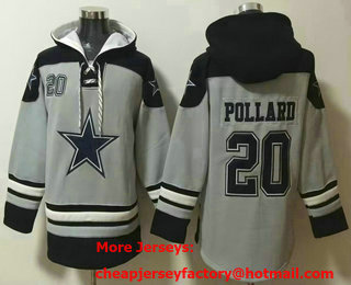 Men's Dallas Cowboys #20 Tony Pollard Grey Ageless Must Have Lace Up Pullover Hoodie
