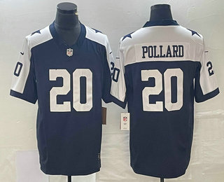 Men's Dallas Cowboys #20 Tony Pollard Navy Blue Thanksgiving 2023 FUSE Vapor Limited Stitched Jersey