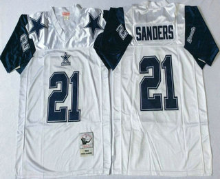 Men's Dallas Cowboys #21 Deion Sanders White Thanksgivings Throwback Jersey by Mitchell & Ness