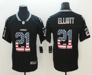 Men's Dallas Cowboys #21 Ezekiel Elliott 2018 USA Flag Fashion Black Color Rush Stitched Nike Limited Jersey