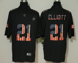 Men's Dallas Cowboys #21 Ezekiel Elliott 2019 Black Salute To Service USA Flag Fashion Limited Jersey