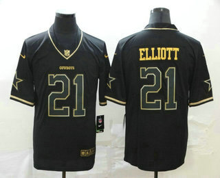 Men's Dallas Cowboys #21 Ezekiel Elliott Black 100th Season Golden Edition Jersey