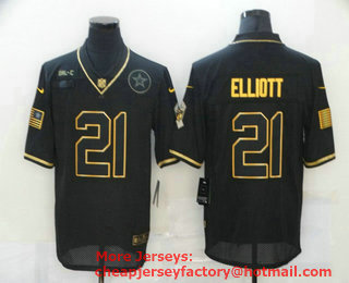 Men's Dallas Cowboys #21 Ezekiel Elliott Black Gold 2020 Salute To Service Stitched NFL Nike Limited Jersey