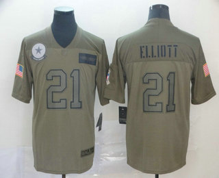 Men's Dallas Cowboys #21 Ezekiel Elliott NEW Olive 2019 Salute To Service Stitched NFL Nike Limited Jersey