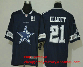 Men's Dallas Cowboys #21 Ezekiel Elliott Navy Blue 2020 Big Logo Number Vapor Untouchable Stitched NFL Nike Fashion Limited Jersey