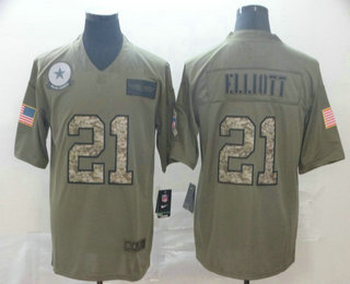 Men's Dallas Cowboys #21 Ezekiel Elliott Olive Camo 2019 Salute To Service Stitched NFL Nike Limited Jersey