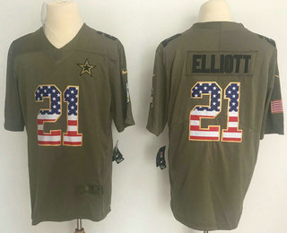 Men's Dallas Cowboys #21 Ezekiel Elliott Olive with USA Flag 2017 Salute To Service Stitched NFL Nike Limited Jersey